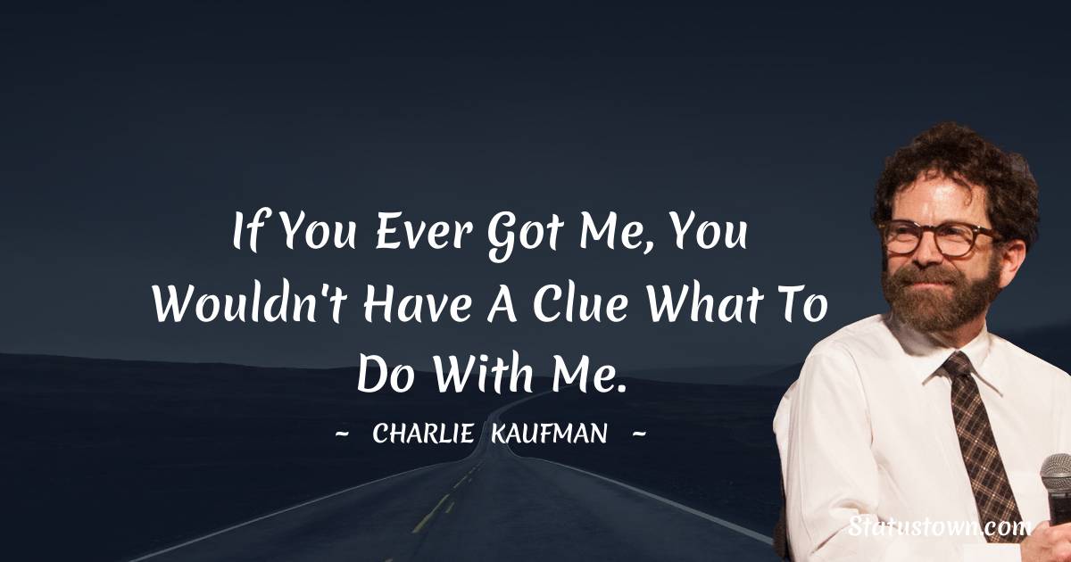If you ever got me, you wouldn't have a clue what to do with me. - Charlie Kaufman quotes